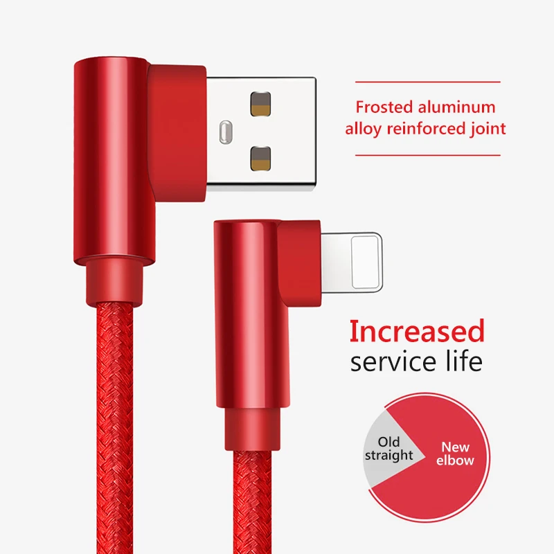 ! ACCEZZ 90 градусов USB кабель для быстрой зарядки данных iPhone X XR XS MAX 5 5S SE 6 6S 7 8 Plus iPad Pin
