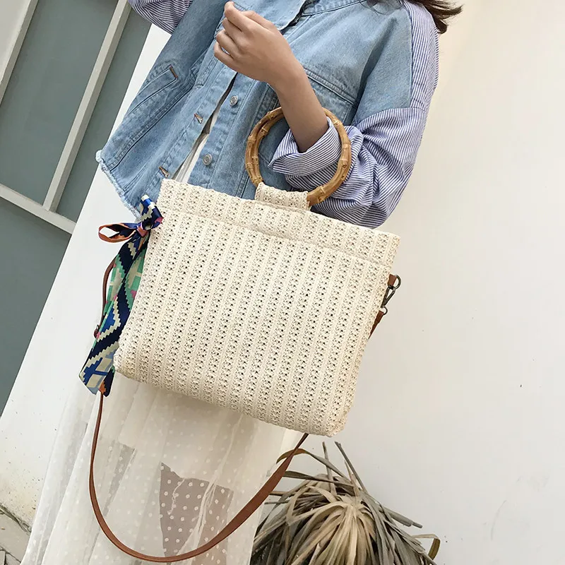 2019 трикотажная сумка на плечо летняя соломенная шелковая шарф пляжная