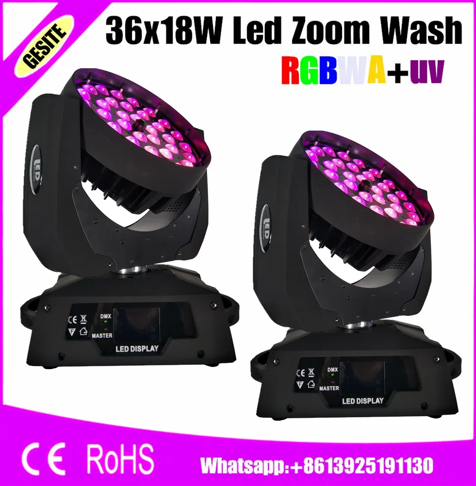 2 шт./лот Светодиодный зум 36x18 Вт с RGBWAUV dmx 512 19 каналов для диджея дискотеки