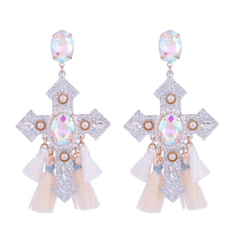 Sehuoran большой Aretes Brincos серьги-капли с крестиком для женщин Полимерные Подвески Oorbellen модные ювелирные изделия Свадебные серьги Новинка - Окраска металла: White