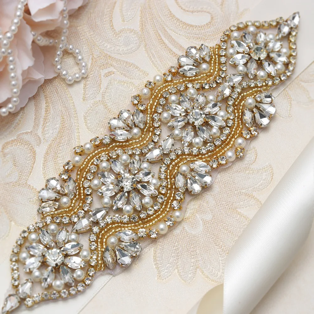 Yanstar ручной работы из бисера Пояс невесты свадебные туфли со стразами золотого