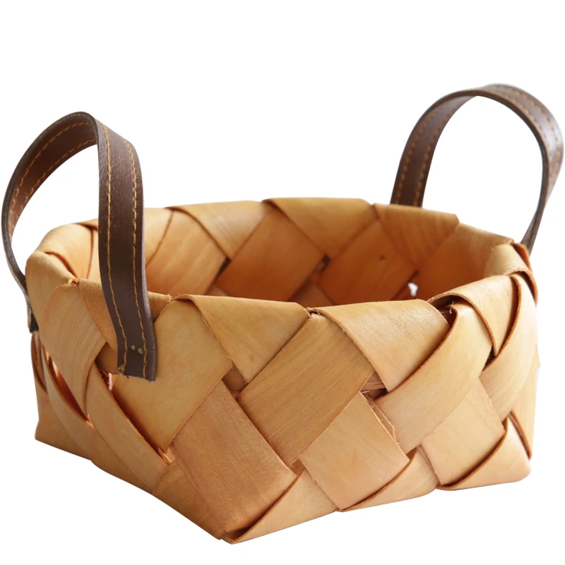 Креативные деревянные тканые корзины ручной работы с ручкой для хранения овощей