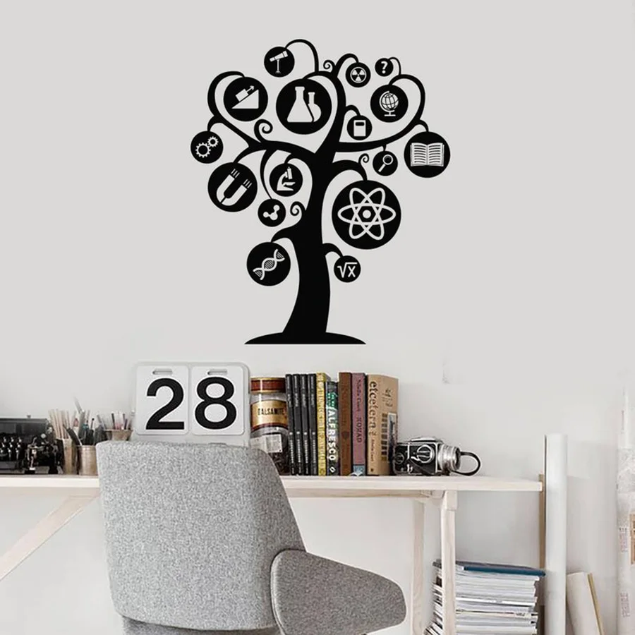 

Knowledge Tree Vinyl Wall Decal Science School Chemistry Physics Stickers Mural Classroom Office Room Deoration Art Mural C97