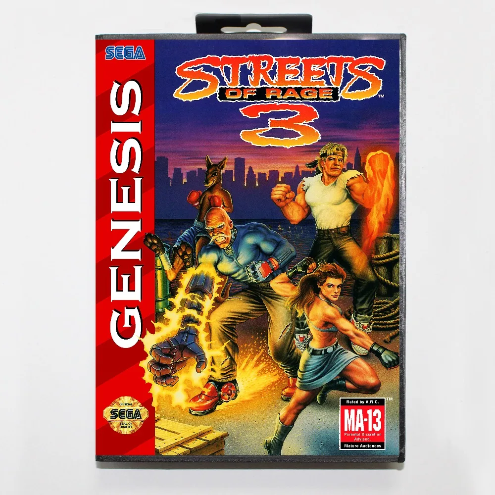 Игровая карта Streets Of Rage 3 NTSC 16 Bit MD включает розничную коробку для Sega Genesis & Mega