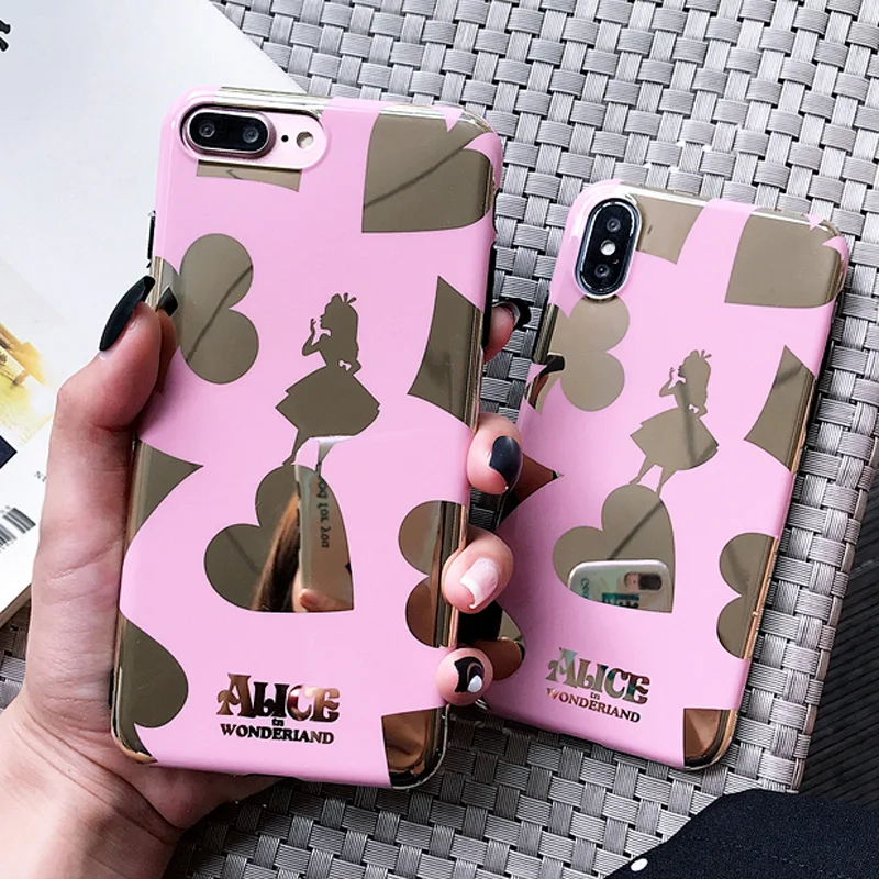 For iPhone XS Max Cute Case Alice mirror Soft Coque Phone Cases for Apple Xs XR X 7 7plus 8 8plus 6 6Sp shell pink case |