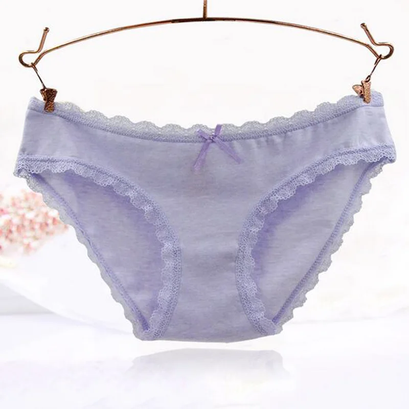 Хлопок Кружевные Трусики Леди Сексуальные Стринги Сплошной Цвет Малоэтажных