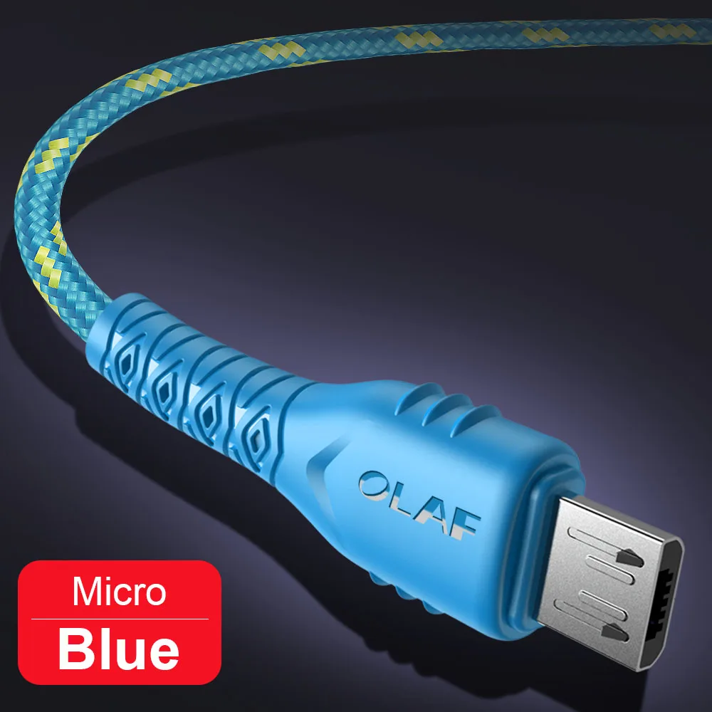 Blue Олаф нейлоновый плетеный кабель Micro USB 2.4A кабель для быстрой зарядки 1 м 2 м 3 м для samsung huawei Xiaomi Android провод для мобильного телефона - Цвет: Blue