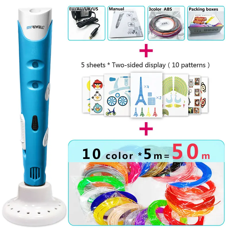 Myriwell 3d Ручка 3d ручки, 1,75 мм ABS/PLA нити, 3 d pen3d модель, Creative3d ручка doodler, лучший подарок для детей