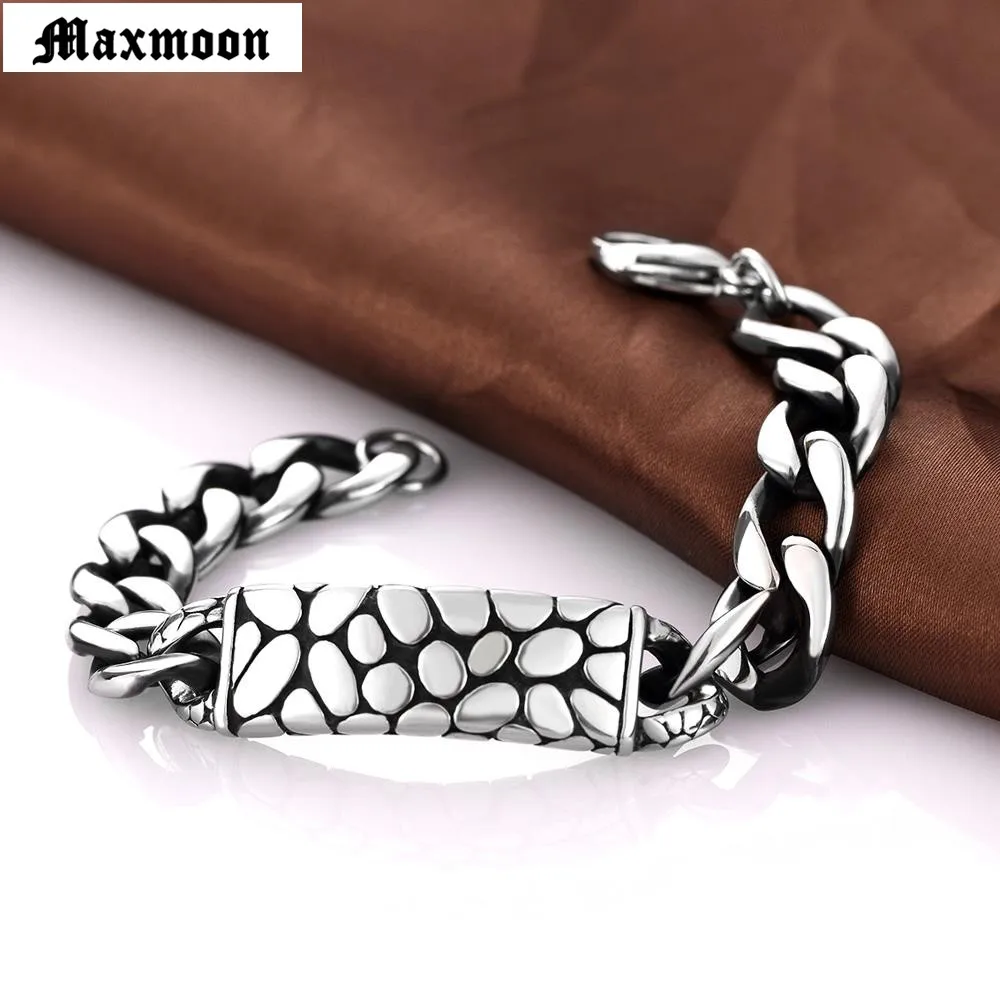 Maxmoon Solid Stainless Steel Men Bracelet Vintage Jewelry Chain Link Friendship Mens Bracelets &amp Bangles 2018 | Украшения и