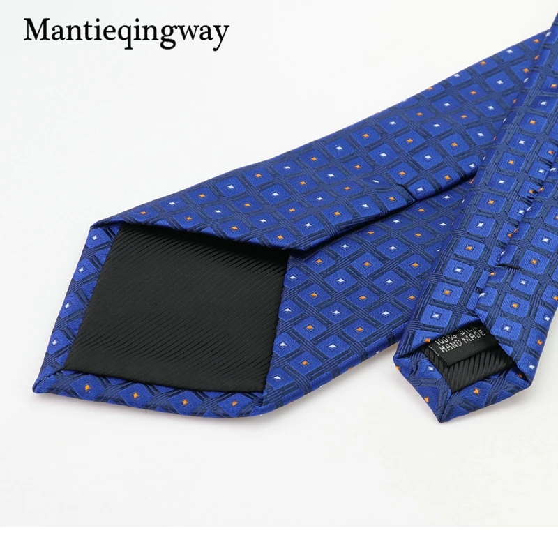 Mantieqingway синий жаккардовый повседневный комплект в клетку и горошек Крават для бизнеса 8,5 см широкий галстук носовой запонки набор для мужчин