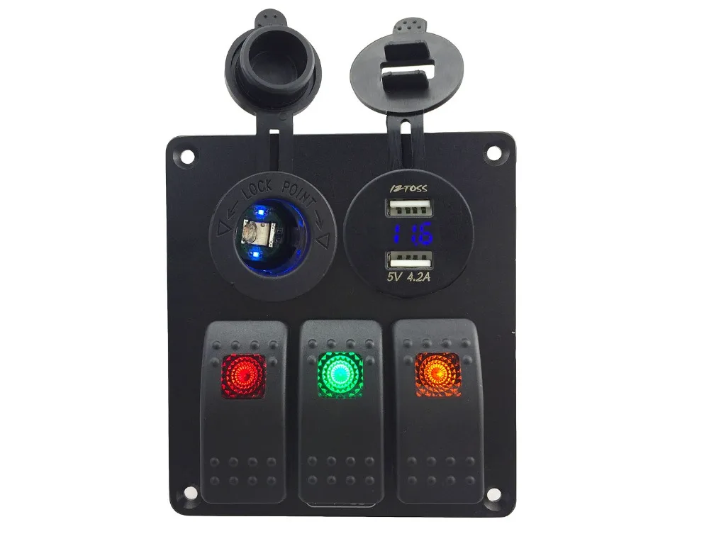 DC12V 24V зарядное устройство с двойным разъемом USB 4.2A гнездо вольтметра + питания 3