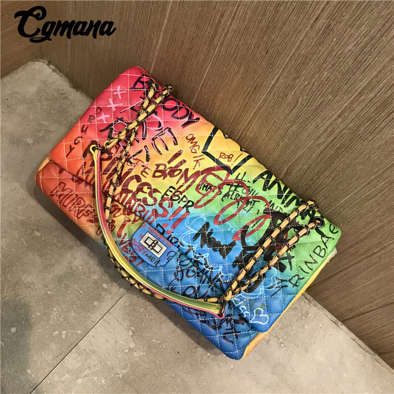 CGmana женская сумка новинка 2018 цветная с принтом граффити на плечо большие сумки