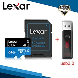 Lexar 633x TF карта класс 10 256 ГБ Micro SD кард-ридер 64 Гб карты памяти 128 Гб Адаптер для хранения 256 ГБ USB ридеры 32 Гб бренд - Емкость: 64 ГБ