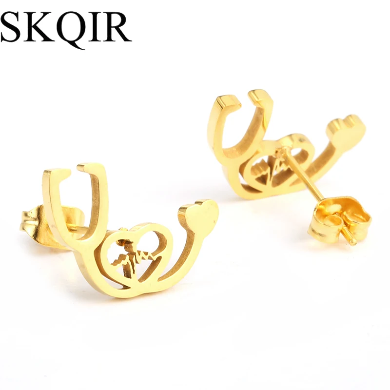 

TRENDY Cute Heartbeat Stud Earrings Medical Heart Jewelry For Women Gold Stainless Steel Earring For Girls Charm Metal Earrings