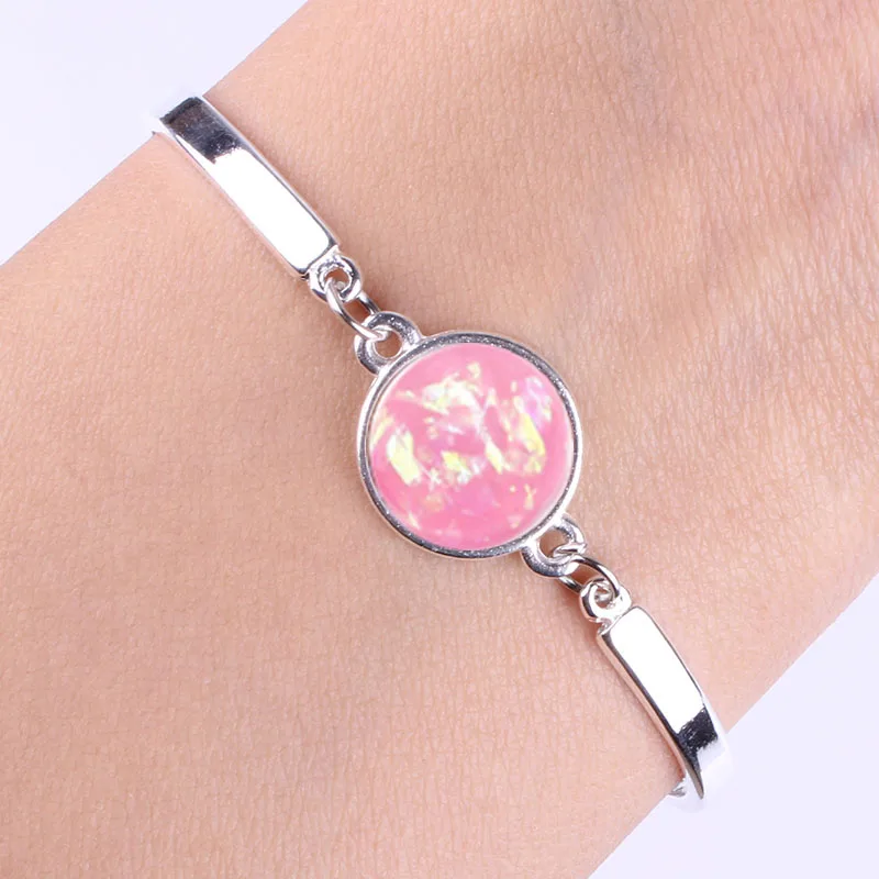 Pink opal stone Новая мода queen ювелирные изделия посеребренные талисманы браслет& Браслеты с кристаллами браслет для женщин - Окраска металла: Pink opal stone