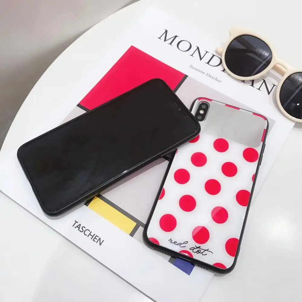 Модный чехол с закаленным стеклом и красными точками для iPhone X XS Max Xr Hard Capa Fundas 8 7 6S Plus Makeup Mirror Casel.