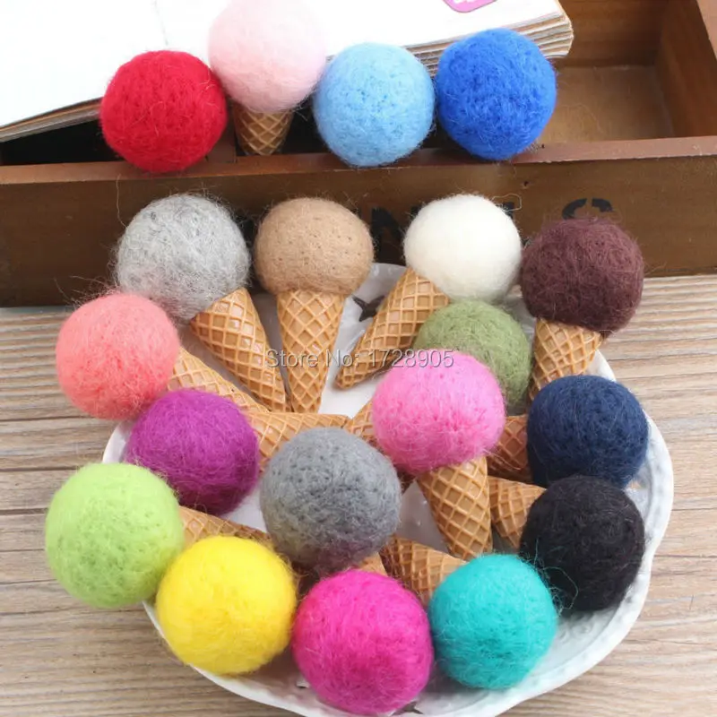 Christmas Wool Felt Ball Ice Cream Lolly Felt Balls Pom Pom 100% Wool Ball 60*30mm 10pcs Various Colors Wool Doll Accessories