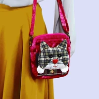 free shipping handmade women lovely cute cat handbags shoulder purse cartoon cat bag ringing bell wrislet hand bag sys 541