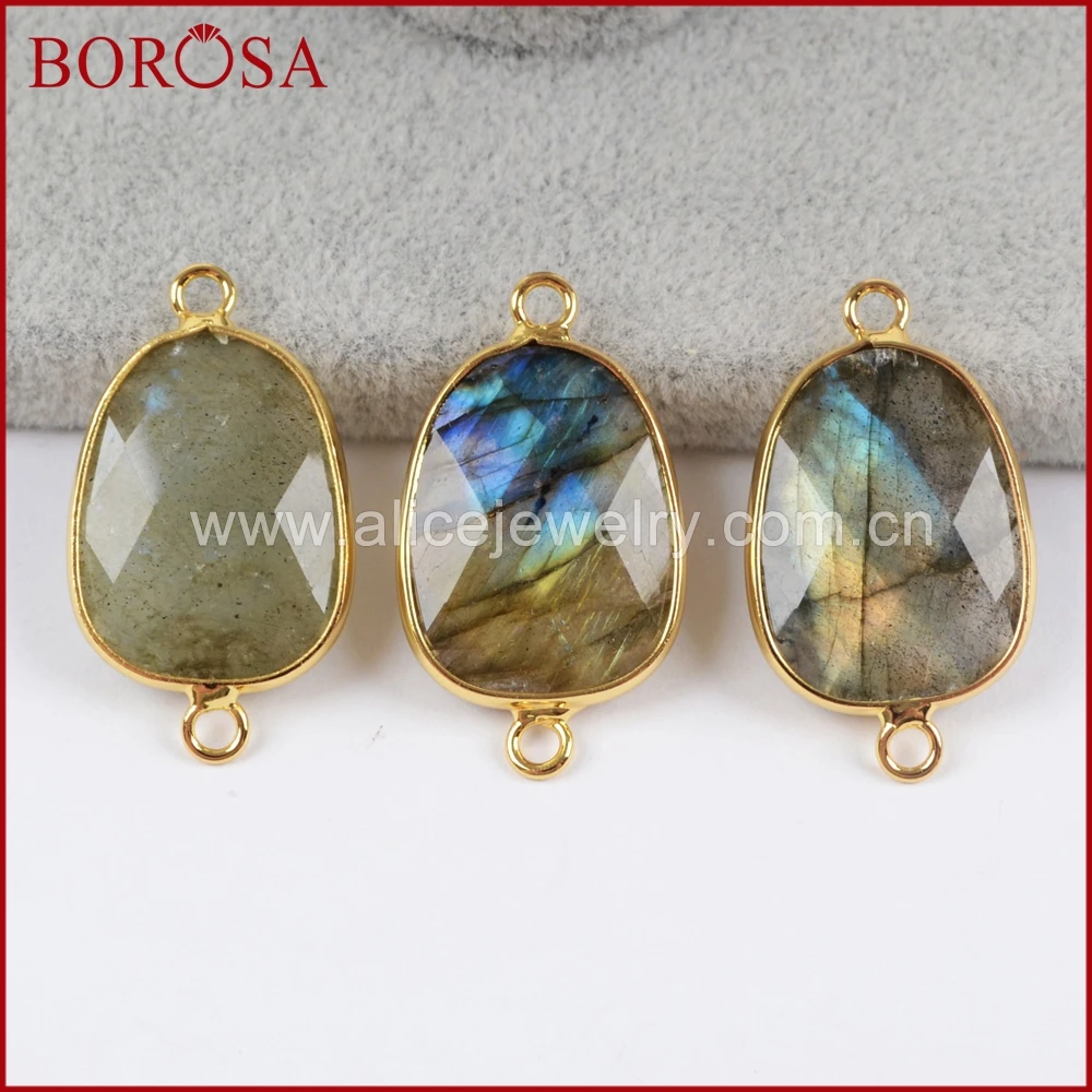BOROSA золотой цвет Лабрадорит белый кварц Граненый полированный соединитель для