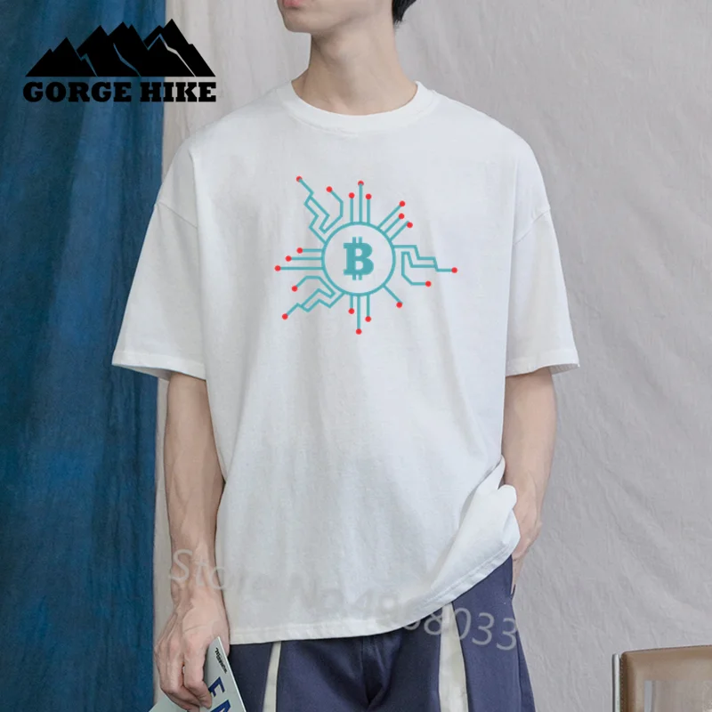 Биткоин BTC крипто логотип 3D печать мужская футболка с коротким рукавом 100% хлопок