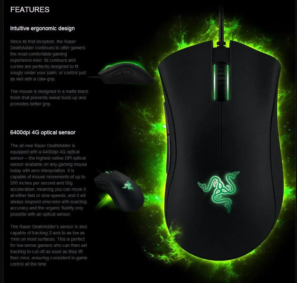 Razer DeathAdder Expert Проводная игровая мышь эргономичная 6400 dpi геймер проводсветодио