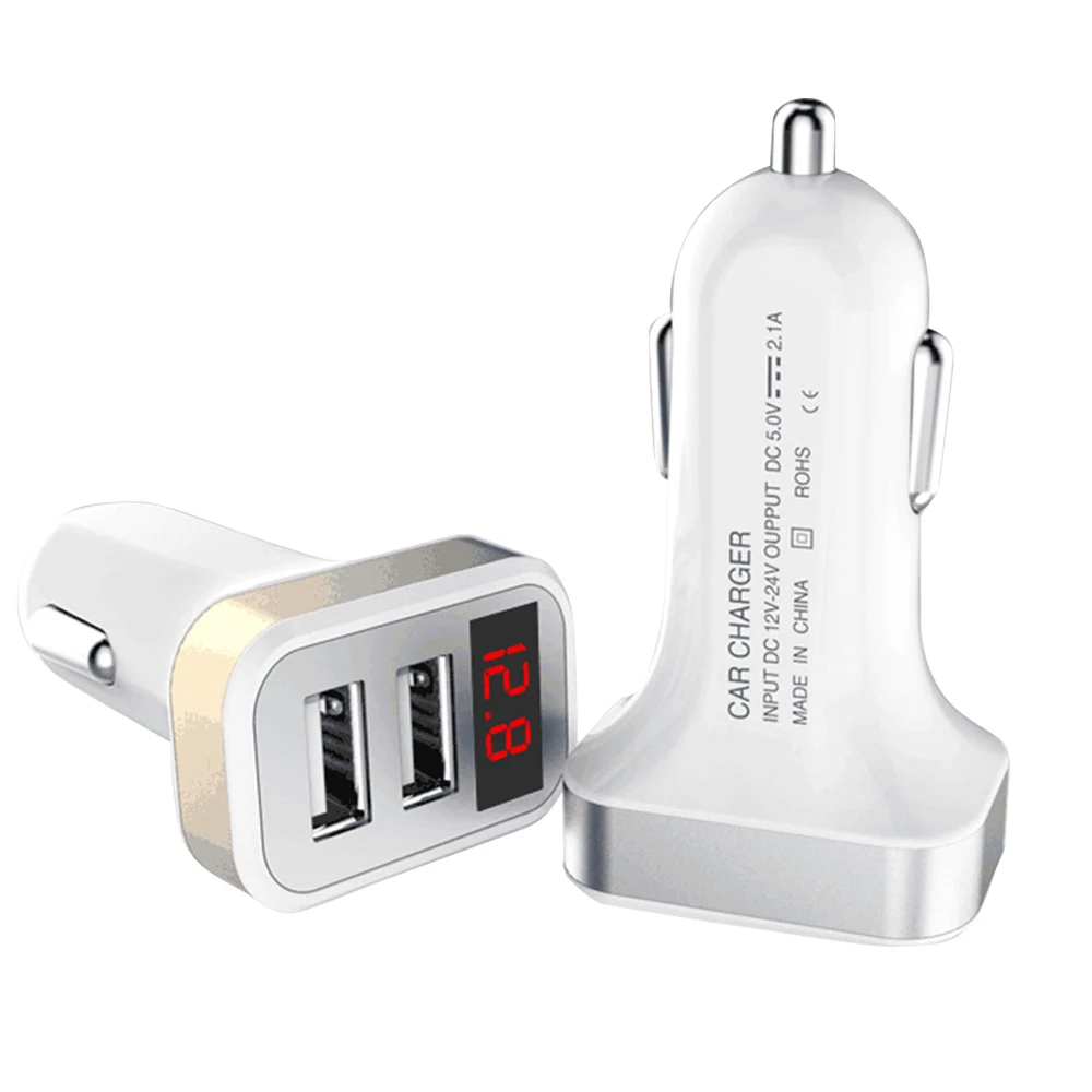 Автомобильное зарядное устройство цифровой дисплей двойной порт USB адаптер 2.1A LED