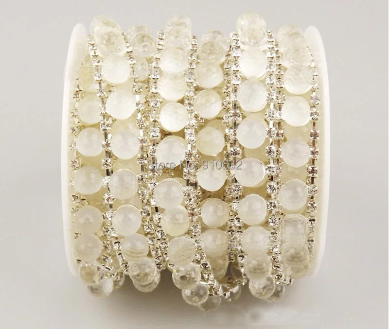 1 ярд прозрачный белый круглый жемчуг с кристаллами класса А отделка лентами