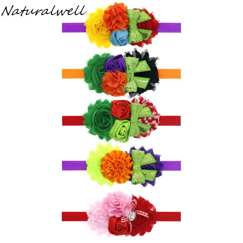 Naturalwell Baby Girls Halloween Headband Black Orange Shabby Flower Hairband Infant Christmas Hair Band Witch Headbands HB465 | Детская