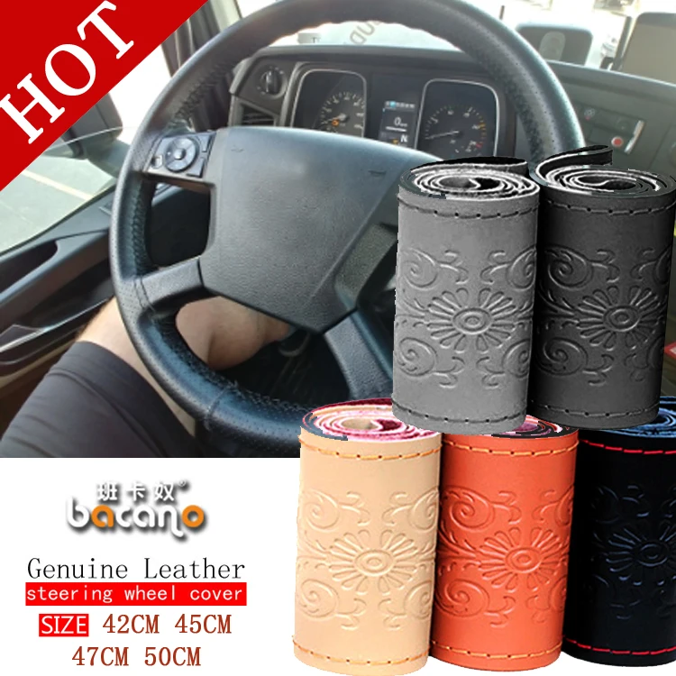 

BACANO Genuine Leather 42/45/47/50 CM Bus Truck Car Steering Wheel Cover For SCANIA TATRA Volvo Mack Renault DAF Koprivece Iveco