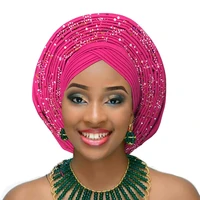 nigerian gele headtie with stone pearl already made auto hele turban cap african aso ebi gele aso oke headtie big brim 2018