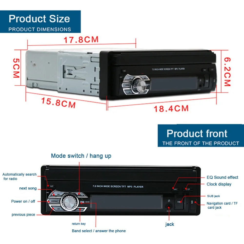 9601 7 ''HD Bluetooth Сенсорный экран автоаудио стерео радио Авто Аудио фильмы высокой