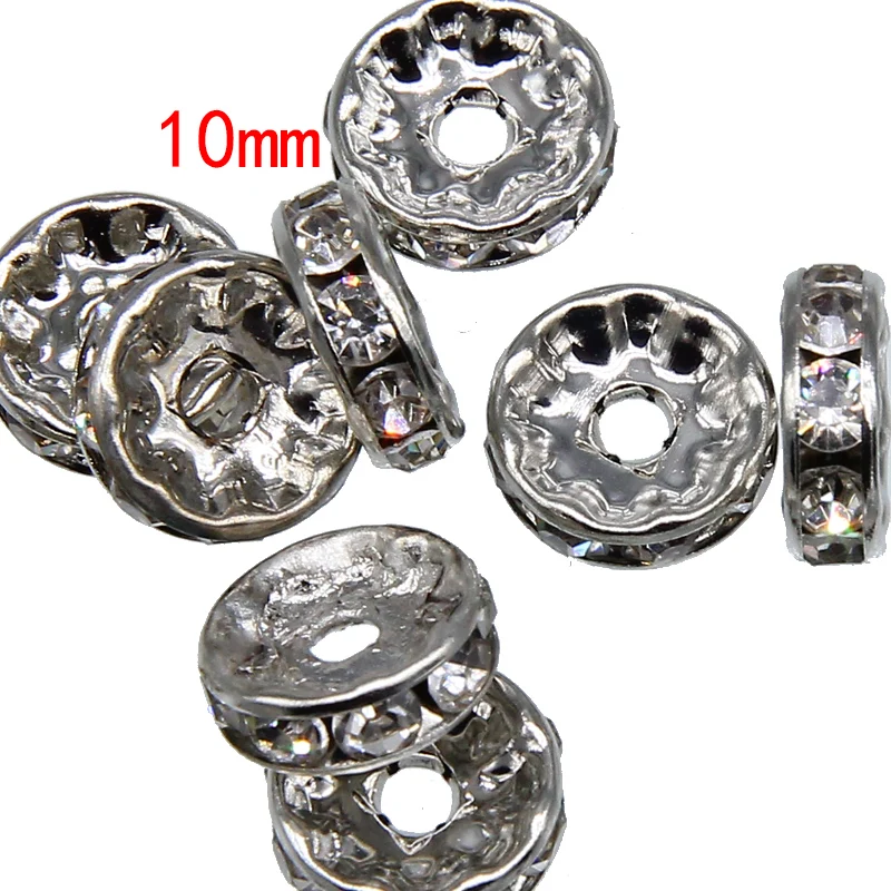 Круглые бусины со стразами золотистого/серебристого цвета 100 шт./лот 10 мм |