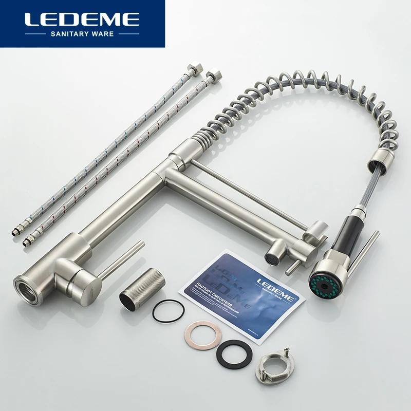 LEDEME смесители для кухни раковина Однорычажный Выдвижной пружинный носик кран из