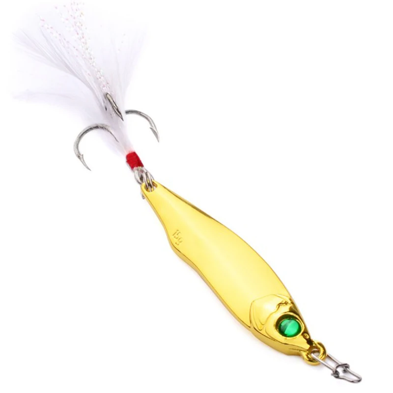 1PCS Metal Spinner Spoon Fishing Lure copper Hard Bai 10g/15g/20g/28g Artificial Sequins with Single Hookswith Feather Tackle | Спорт и