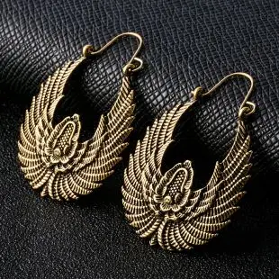 antique brass Индийские племенные латунные серьги, висячие серьги в форме цветка, украшенные вихрем «цыганские» серьги для женщин, богемные Винтажные серьги 2019GE05 - Окраска металла: antique brass