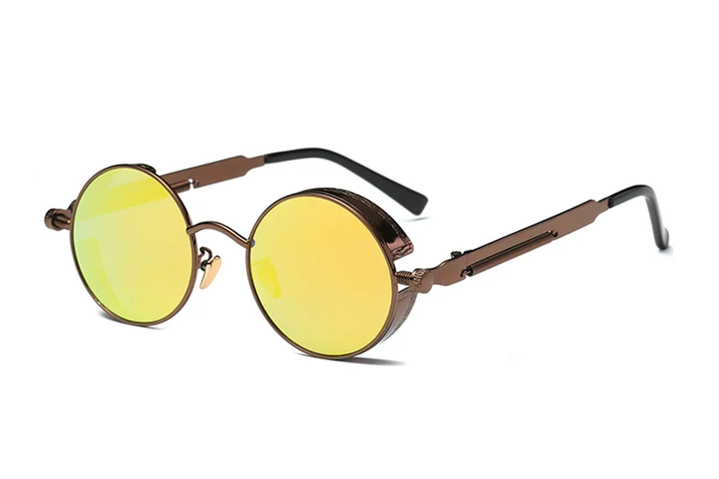 Brown w yellow mir Новые круглые металлические солнцезащитные очки стимпанк для мужчин и женщин, модные очки, брендовые дизайнерские Ретро Винтажные Солнцезащитные очки UV400 - Цвет линз: Brown w yellow mir