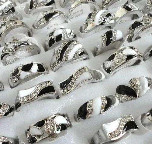 150pcs Wholesale Lots Jewelry Ring New  Nice Enamel & Rhinestone Alloy Silver Plated Rings Free Shipping RL095