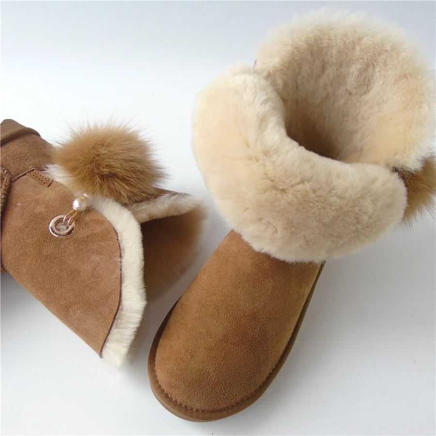 Зимние ботинки из овечьей кожи милые женские сапоги до середины икры натуральной