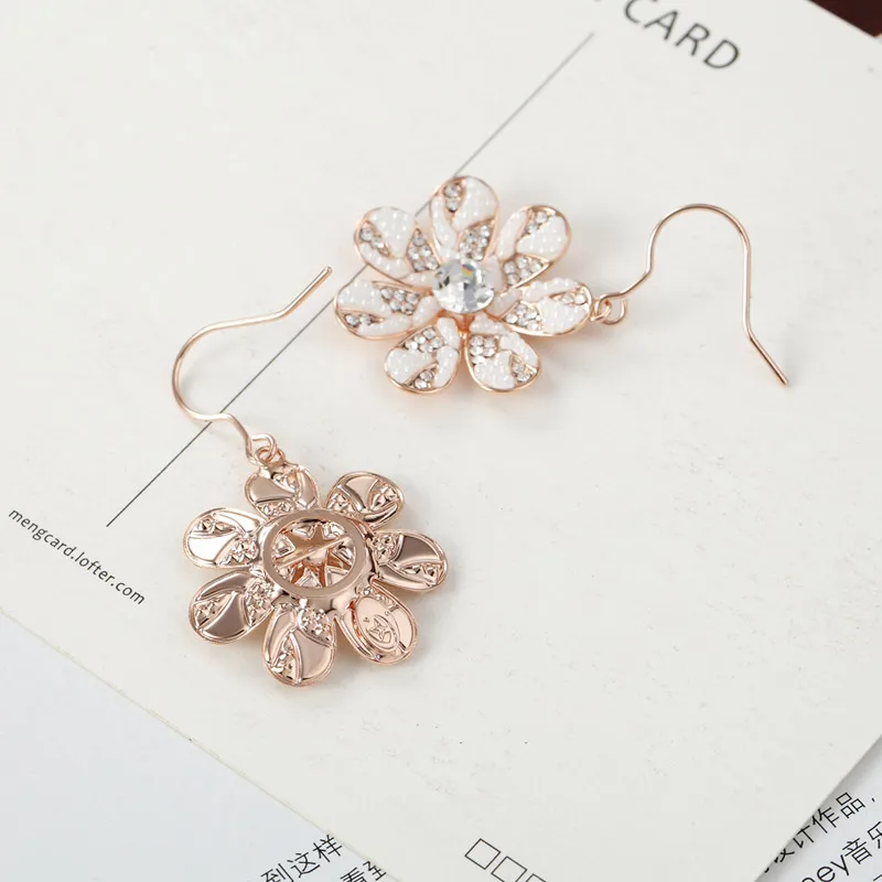 Neoglory Austria Rhinestone &amp Simulated Pearl Drop Earrings Rose Gold Color Exquisite Flower Style For Women Trendy Classic | Украшения
