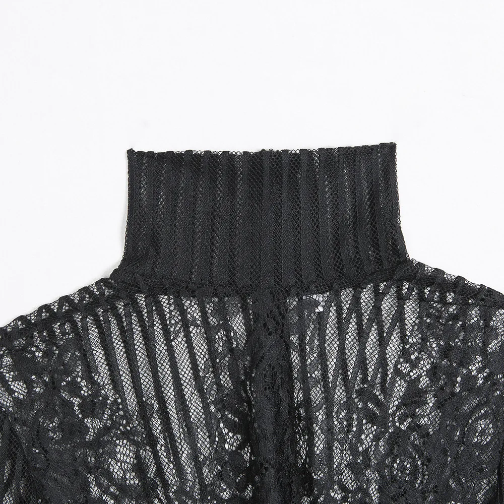 2018 прозрачная вышивка кружева Для женщин с высоким плотно облегающим шею