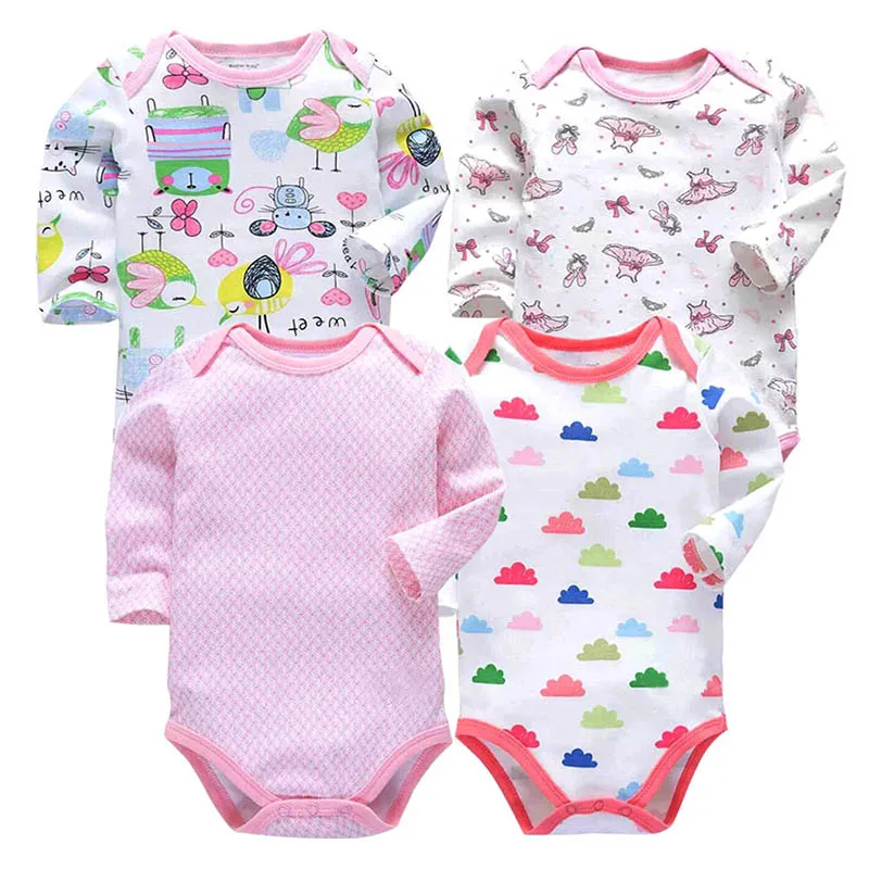 

4PCS/LOT Newborn Baby Clothing 2018 New Fashion Baby Boys Girls Clothes 100% Cotton Baby Bodysuit Long Sleeve Infant Jumpsuit