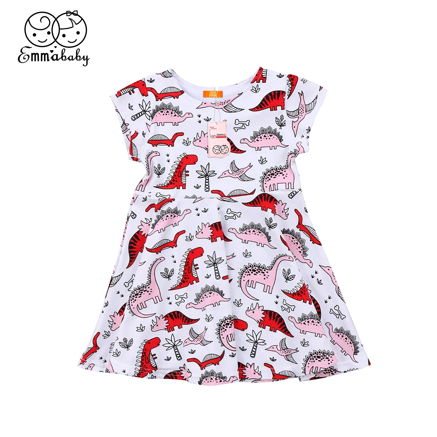 Новые летние милые платья с принтом динозавра Хлопковое платье короткими