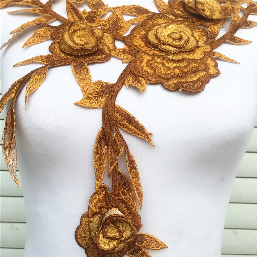 3D Chiffon Yellow Rose Long Neckline Collar Lace Fabric Flower Wedding Deco Fringe Trim DIY Craft Scrapbooking | Дом и сад