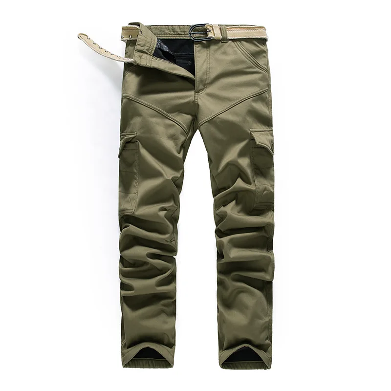 Army green Для мужчин зимние двойной Слои штаны-карго теплые на открытом воздухе Классические Брюки Для мужчин Мешковатые толстые военный брюки Pantalon Homme общая - Цвет: Army green