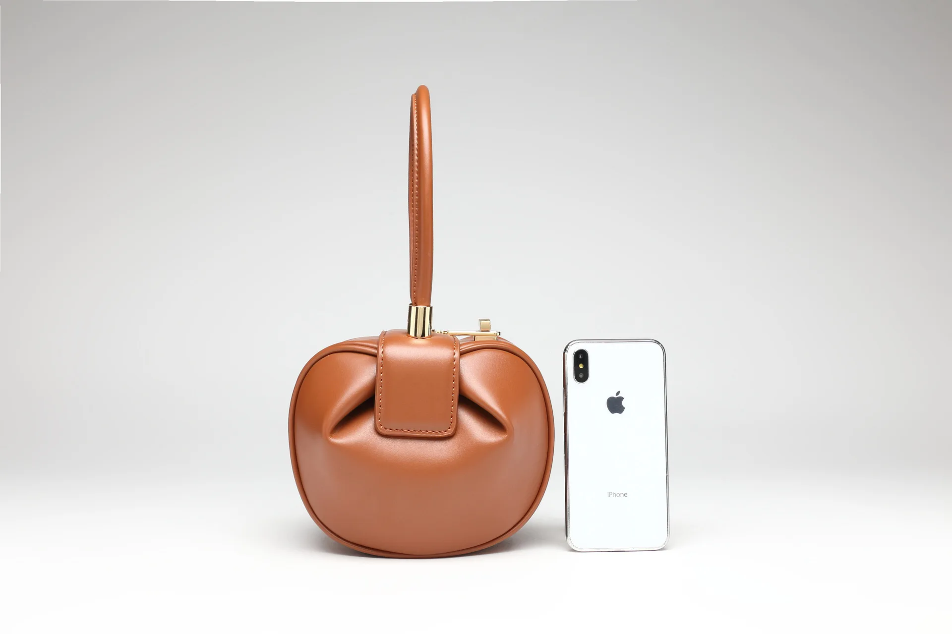 Elegant Genuine Cow Leather Women Round Dumpling Bag Small Clutch Purse Evening Wrist Bag Ladies Top-handle Handbag Classic Hobo