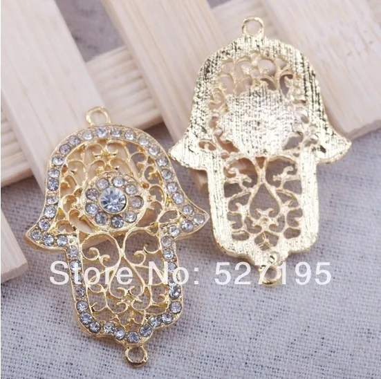 

Clear Crystal Rhinestone Hand Hamsa Filligree Bracelet Connector Charm Evil Eye Beads For Making Bracelet Jewelry Findings