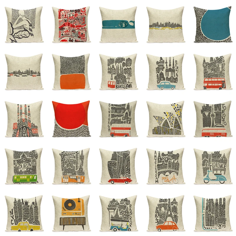 Ретро автобусная наволочка черно белые подушки домашний декор Наволочка на