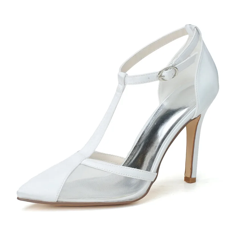 

High Heels Satin Women Shoes Pointed Toe Ankle Buckle Strap Heeled Prom Evening Wedding Bridal Party Women Dress Pumps