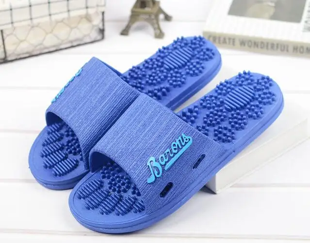 Blue COOLSA/мужские сандалии на плоской подошве; однотонные массажные тапочки из ПВХ с мягкой подошвой; домашние тапочки для путешествий, отелей; пляжные вьетнамки; мужские шлепанцы - Цвет: Blue