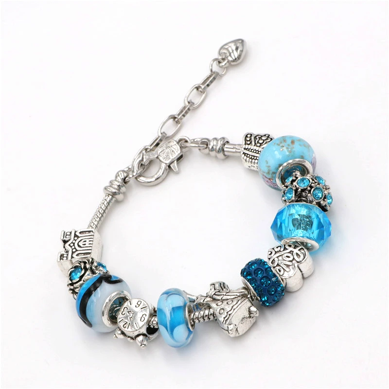 Женский браслет с шармами Angel Blue Crystal/Glass Beadas регулируемый бусинами|Браслеты